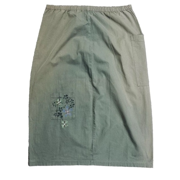 Vtg Blue Fish Olive Green Maxi Skirt Size 2 Pockets Lagenlook Artsy 18-22W - Picture 2 of 11